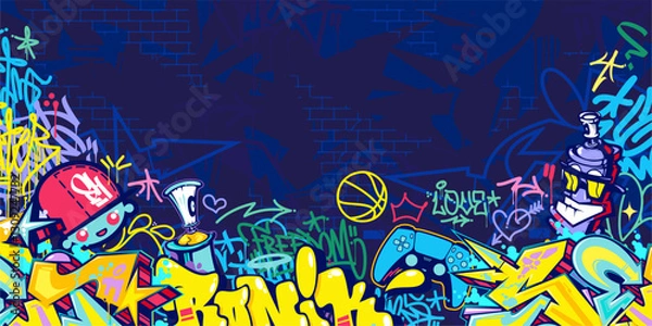 Obraz Trendy Abstract Colorful Urban Street Art Graffiti Style Vector Illustration Background Template