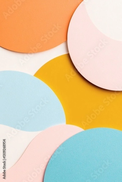 Fototapeta Colorful circular paper cutouts arranged artistically on a textured background creating a modern design aesthetic