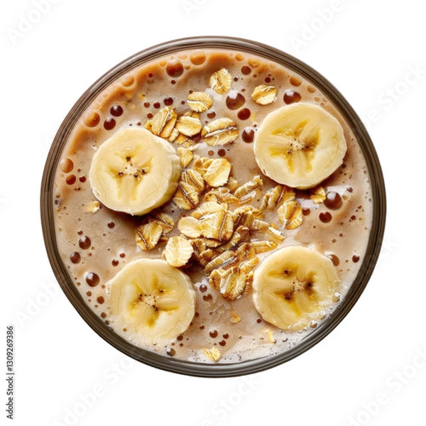 Obraz Smooth and creamy banana smoothie bowl topped with oatmeal and banana slices perfect for breakfast or a healthy snack any time