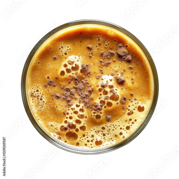 Obraz Creamy coffee beverage topped with chocolate sprinkles in a clear glass on a white background, perfect for a refreshing treat at any time of the day