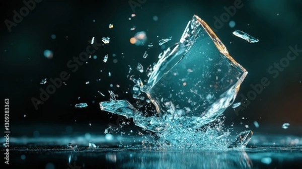 Obraz An enthralling image showcasing the dynamic splash and scattering of glass fragments, encapsulating movement, power, and the beauty inherent in destruction.