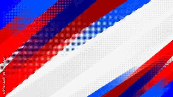 Fototapeta Abstract sports halftone background with dynamic red, white and blue stripes.