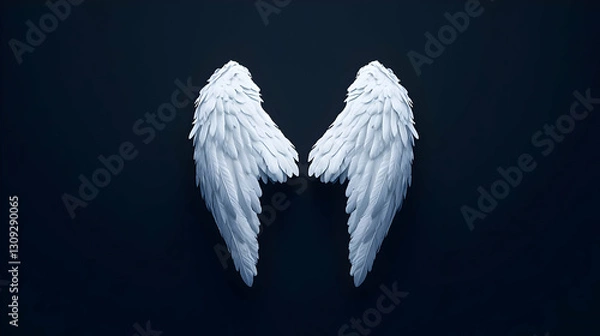 Fototapeta Pixelated White Feathered Wings Against a Dark Blue Background Digital Illustration