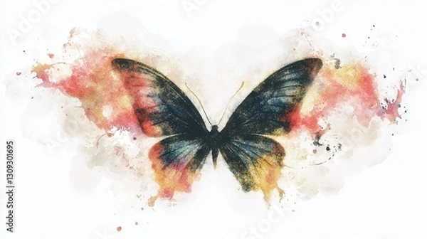 Fototapeta A mesmerizing watercolor painting depicts a butterfly in a state of elegant movement and ethereal grace its wings spreading open with a vibrant