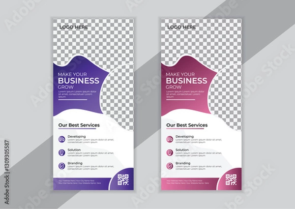 Fototapeta DL Flyer design Pink business template for dl flyer and Layout with modern circle photo and abstract background as well as Roll up banner.