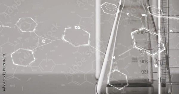 Fototapeta Image of scientific data processing over laboratory