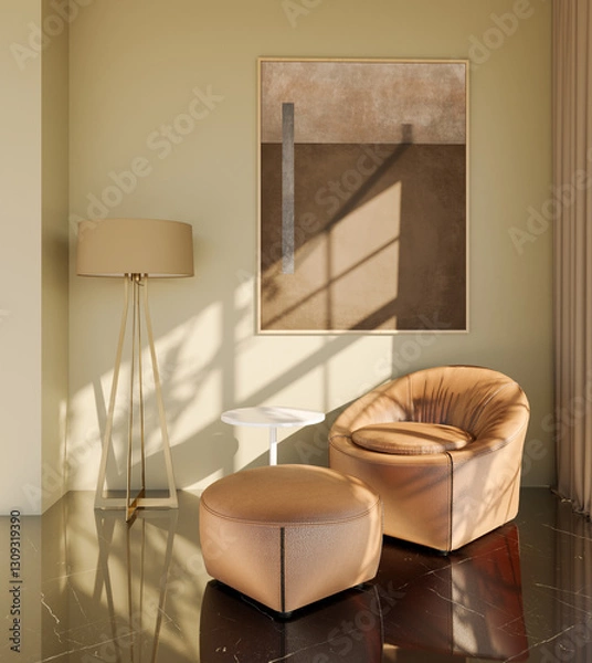 Obraz Large luxury modern bright interiors Living room mockup illustration 3D rendering image