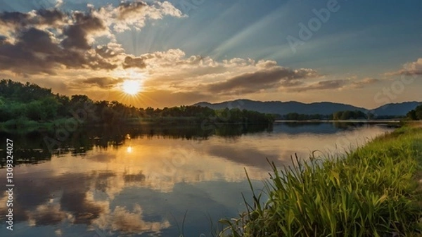 Obraz sunset over the lake