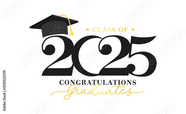Fototapeta Class of 2025 vector illustration. Festive celebration design for graduation events and announcements. Congratulations graduates design template for social media posts to honor graduates.