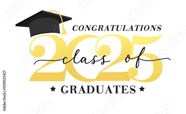 Fototapeta Class of 2025 vector illustration. Festive celebration design for graduation events and announcements. Congratulations graduates design template for social media posts to honor graduates.