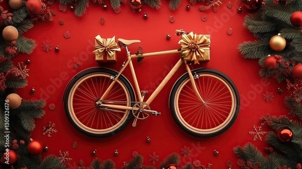 Obraz Red Bicycle with Christmas Theme