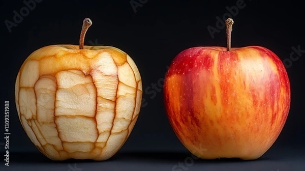 Obraz Two apples bad and good, on black