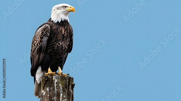 Obraz A powerful image of a bald eagle sitting on a rugged tree stump, with striking artistic lighting effects.