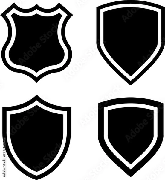 Fototapeta Police badge shape. military shield silhouettes. Security, football patches isolated on white background
