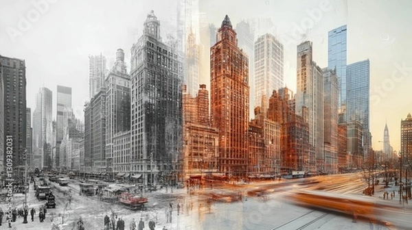 Obraz Cityscape Evolution Then And Now Urban Development Transformation