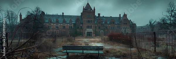 Fototapeta Specter of Isolation - A Foreboding View of an Old Psychiatric Hospital