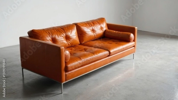 Fototapeta orange sofa in white background, no shadow in the background
