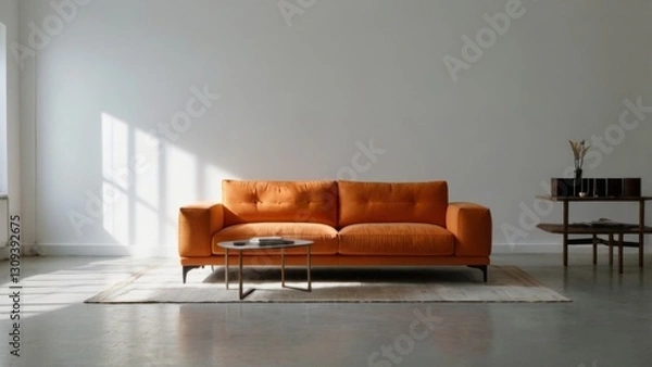 Fototapeta orange sofa in white background, no shadow in the background