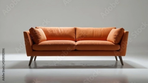 Fototapeta orange sofa in white background, no shadow in the background