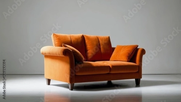 Fototapeta orange sofa in white background, no shadow in the background