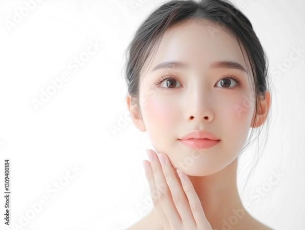 Fototapeta 美しい肌の若い日本人女性。美容広告デザインに最適な人物素材
