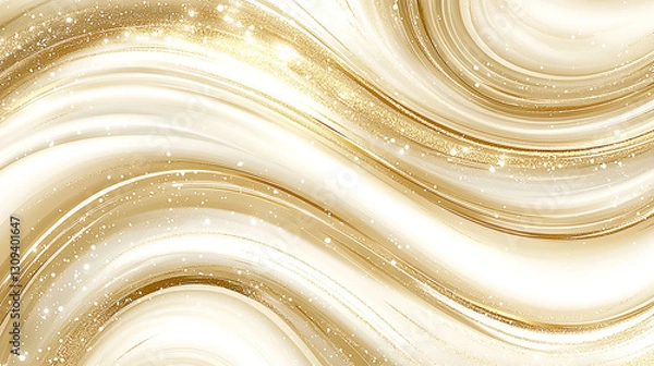 Fototapeta Abstract golden and white swirling pattern with sparkling elements, ideal for backgrounds or designs