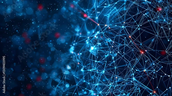 Fototapeta Abstract Networked Digital Sphere With Blue And Red Points And Lines on Dark Background
