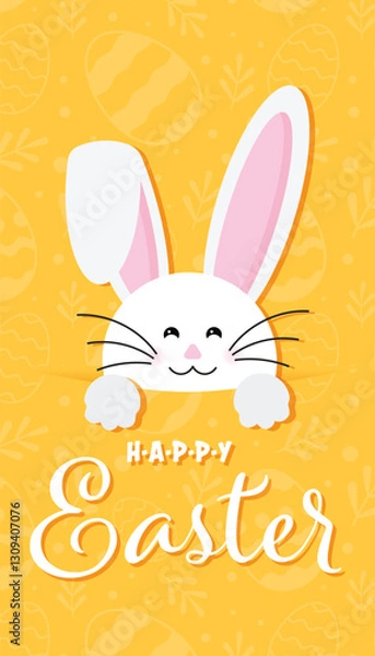 Obraz Colorful Happy Easter greeting card with rabbit, bunny, eggs with banners.