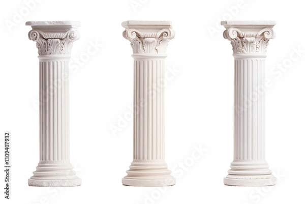 Fototapeta The five pillars are all made of marble and are of different heights. ,on transparent background.