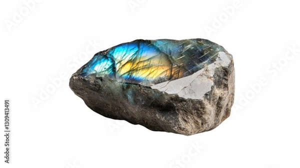 Fototapeta A large rock with a rainbow colored stone on it