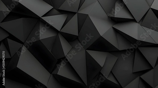 Fototapeta Abstract Black Polygonal Background with Geometric Triangles and Shadow Effects