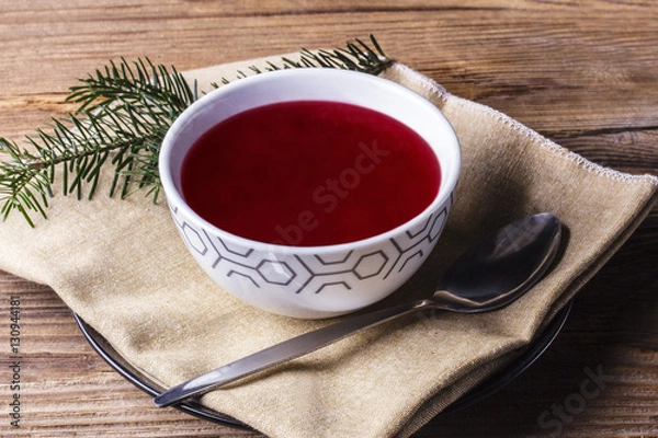 Obraz Traditional Christmas red beetroot borsch, top view