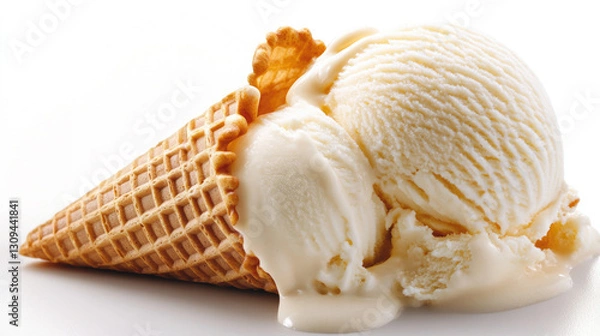 Obraz Delicious vanilla ice cream scoops in crispy waffle cone perfect for summer dessert and food inspiration