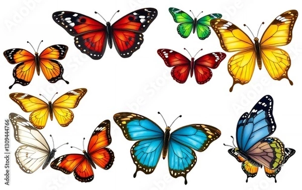 Fototapeta Colorful Butterfly Collection Drawing with Bright and Various Wing Patterns