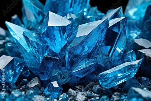 Fototapeta a close up of a cluster of blue crystals on a black background