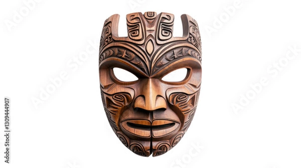 Fototapeta A wooden mask with a face carved into it