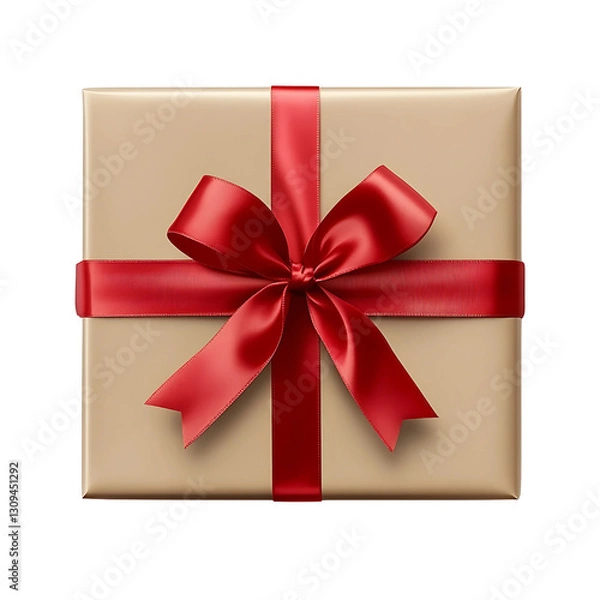 Fototapeta Gift Box Elegance: A beautifully wrapped gift box in a stunning display with a vibrant red satin ribbon and bow, creating an atmosphere of celebration.