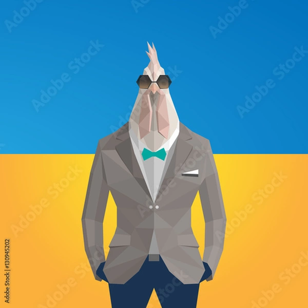 Obraz Stylish rooster in brown jacket .