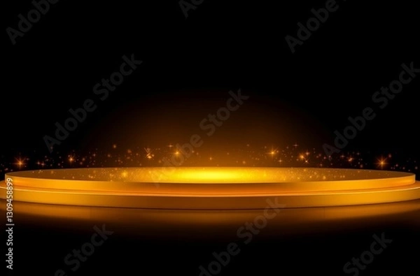 Fototapeta Glowing golden light effect on black background. Glittering abstract illustration. Luxury graphic design premium