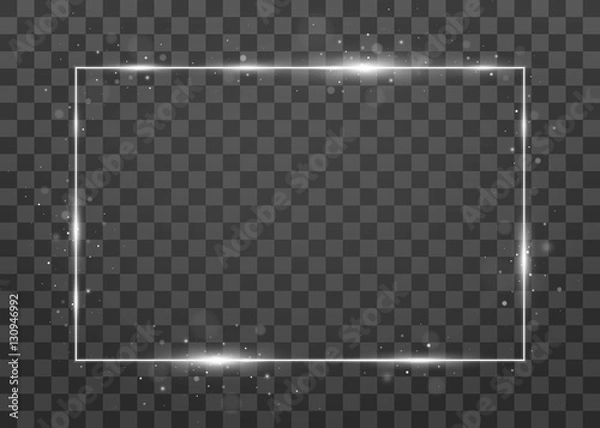 Fototapeta Vector shining frame with lights effects. Shining rectangle banner. Isolated on black transparent background. Vector illustration, eps 10.
