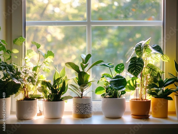 Fototapeta Indoor House Plants on a Windows
