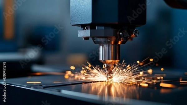 Fototapeta Precision Milling Sparks Flying on Metal, machining , engineering