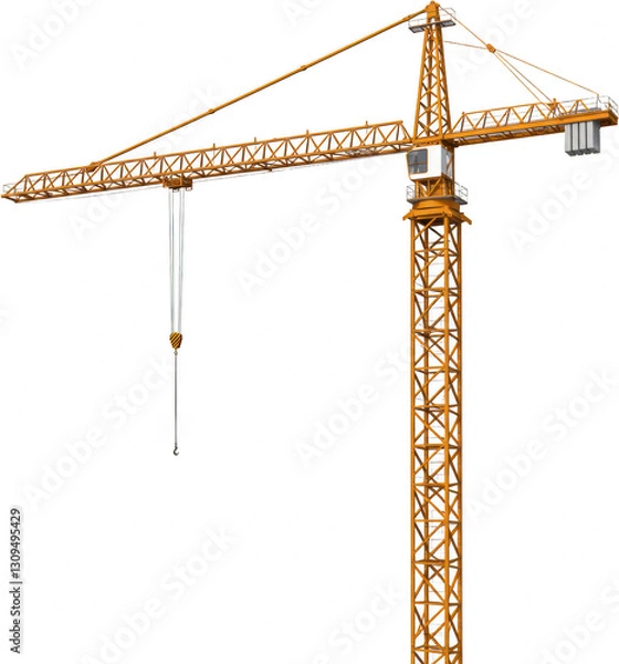 Obraz Tall orange construction crane isolated transparent background for industrial projects