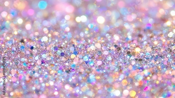 Fototapeta Soft iridescent glow over pastel holographic glitter texture, resembling a sky full of light reflections.