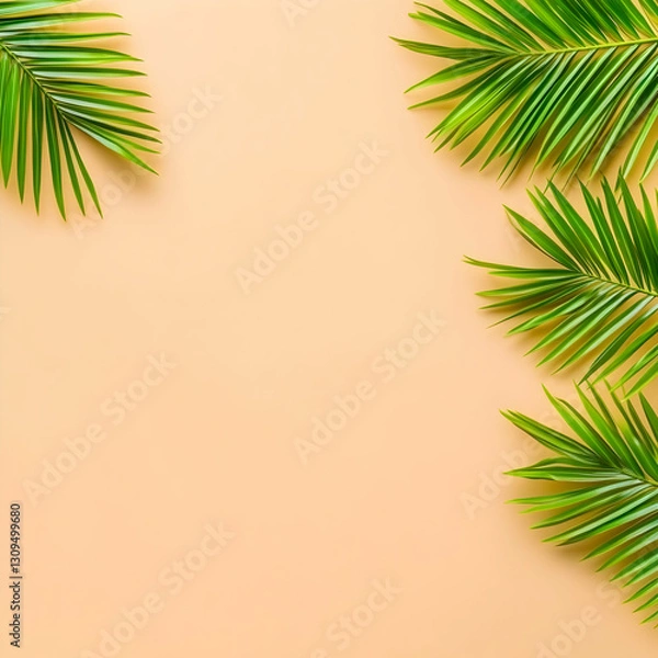 Fototapeta Peach Background with Tropical Palm Leaves Illustration