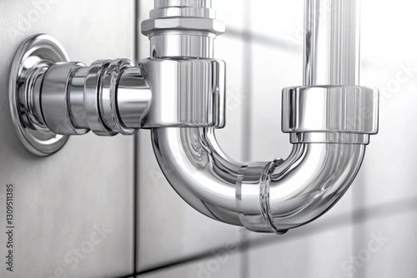 Fototapeta Chrome Pipe Under Sink Highlighting Plumbing Detail and Functionality