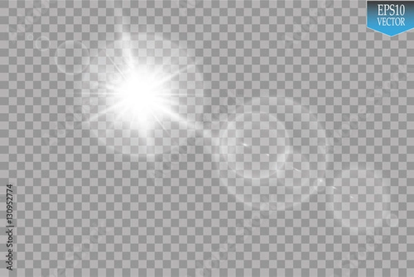 Fototapeta Vector transparent sunlight special lens flare light effect. Sun flash with rays and spotlight