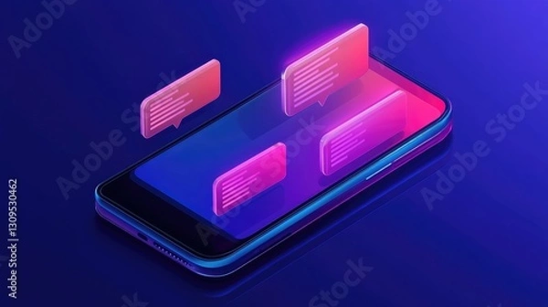 Fototapeta Digital chat concept with floating text bubbles over a smartphone.