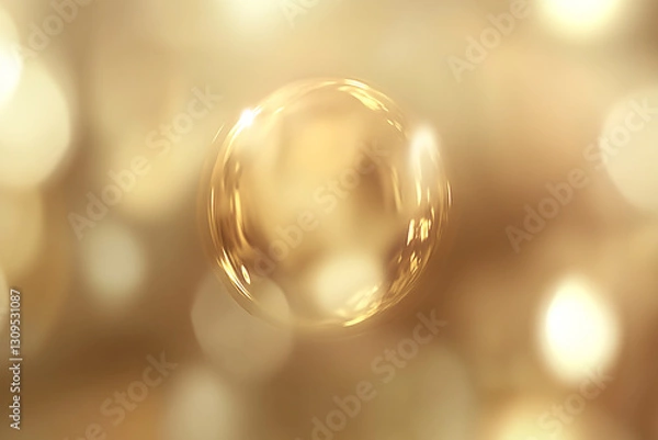 Fototapeta Soft golden bubble floating amidst blurred warm lights, creating a dreamy atmosphere