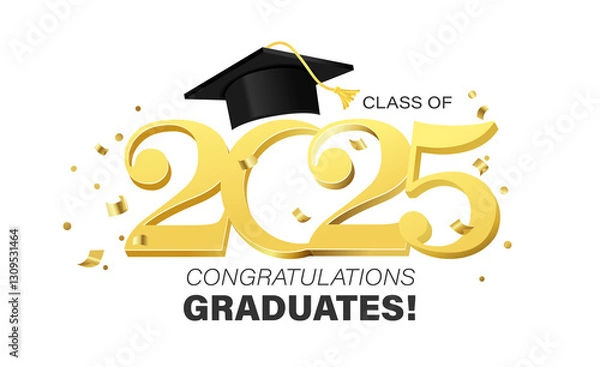 Obraz Class of 2025 vector illustration. Festive celebration design for graduation events and announcements. Congratulations graduates design template for social media posts to honor graduates.